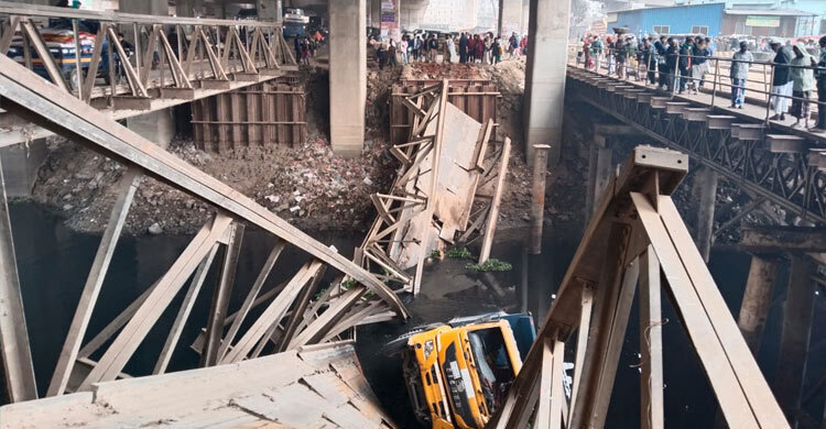 Truck falls into river after Bailey Bridge collapses in Tongi