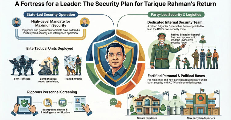Iron-clad security for Tarique after landing in Dhaka