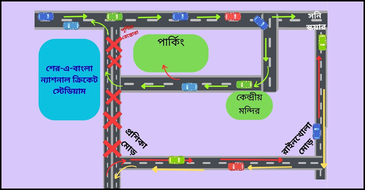 বাংলাদেশ ও ওয়েস্ট ইন্ডিজ ক্রিকেট ম্যাচ ঘিরে ট্রাফিক নির্দেশনা