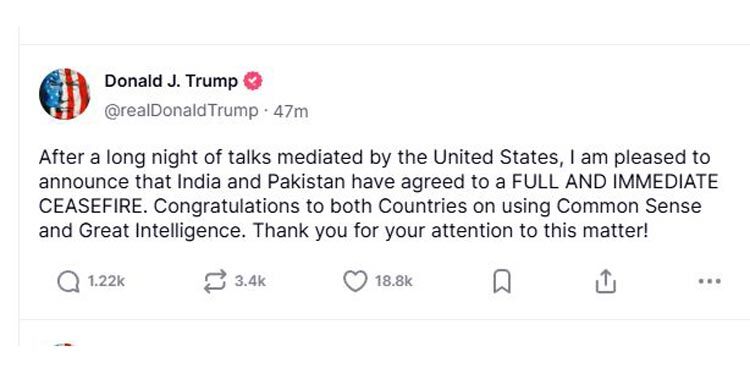 India, Pakistan agree ‘full and immediate’ ceasefire: Trump