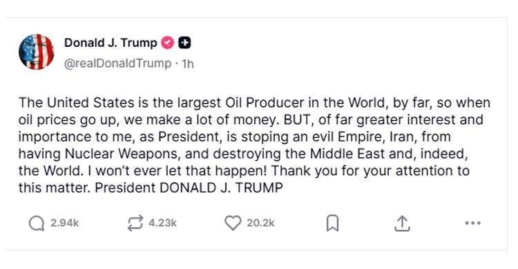 Trump finds stopping ‘nuclear Iran’ more important than oil prices