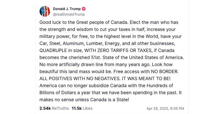 Trump again pitches Canada to be 51st US state as it goes to polls