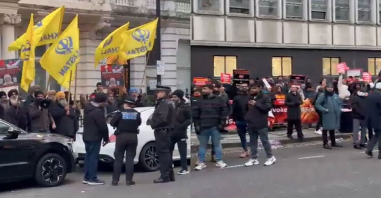 লন্ডনে বাংলাদেশ হাইকমিশনের সামনে হিন্দুত্ববাদীদের বিক্ষোভে শিখদের বাধা