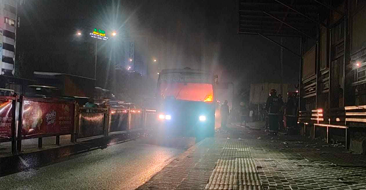 Bus torched in Khilkhet on second day of blockade