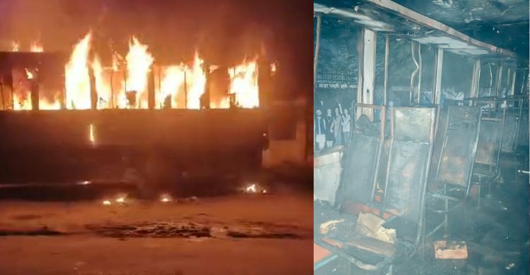 মধ্যরাতে হাজারীবাগে পার্কিং করা বাসে আগুন