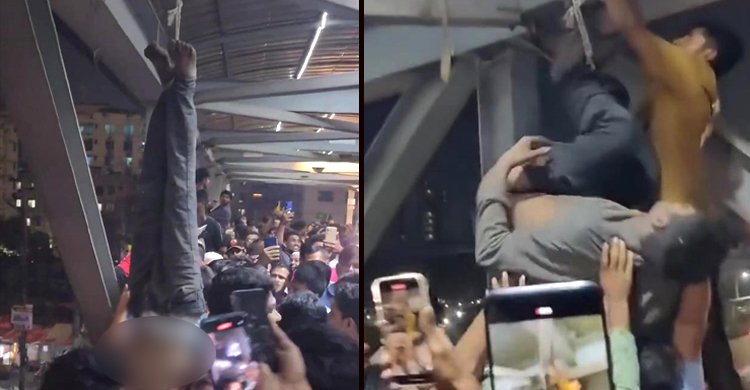 2 suspected snatchers hung upside down, beaten