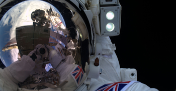 Astronaut snaps selfie during historic spacewalk