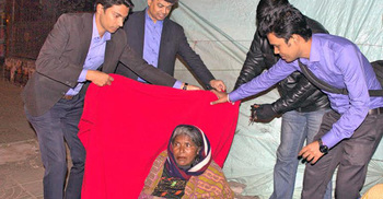 Property lifts distributed warm clothes