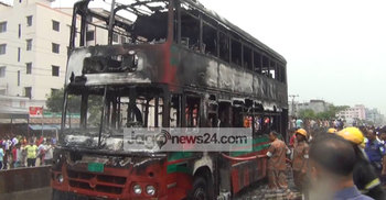 গাজীপুরে সড়ক দুর্ঘটনায় দুই ভাই নিহত : বাসে আগুন