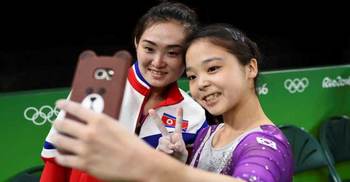 N and S Korean gymnasts pose for selfie