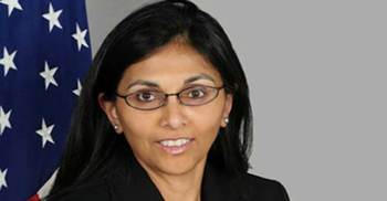 Nisha Desai arrives in Dhaka