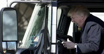 Donald Trump pretended to drive a truck