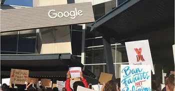 Anti-Trump protesters gather at Google headquarters
