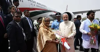 Modi receives Hasina at Delhi airport