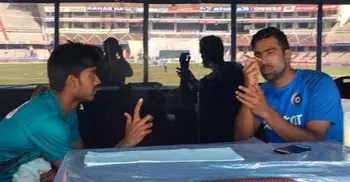 Ashwin gives bowling tips to Miraz