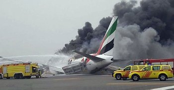 Emirates plane catches fire at Dubai airport