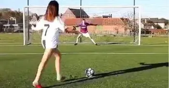 Girl shows how Ronaldo, Messi, Pogba, Neymar take penalty kicks