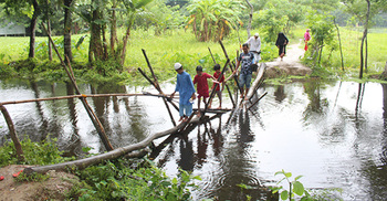 ৫ শতাধিক মানুষের একমাত্র ভরসা বাঁশের সাঁকো