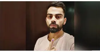 Indian captain Kohli casts his vote in Gurugram