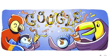 Google Doodle celebrates New Year’s Eve with Penguins and Parrots