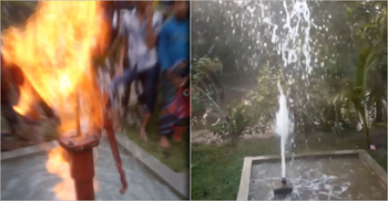 টিউবওয়েলে অনবরত উঠছে পানি, জ্বলছে আগুন