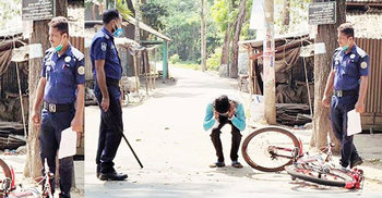 বিনা প্রয়োজনে ঘর থেকে বের হওয়ায় কান ধরে ওঠবস