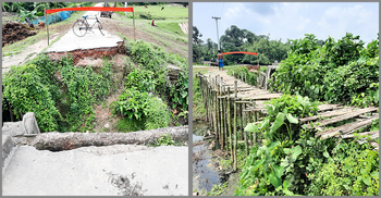 দুই বছর পড়ে আছে ভাঙা ব্রিজ, চলাচলে ভরসা ভাঙা সাঁকো