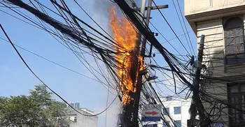 Electric pole catches fire at Badda