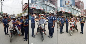 হেলমেট থাকলে মিলছে ফুল, না হয় মামলা