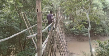 বাঁশের একমাত্র সাঁকোই পাঁচ গ্রামের মানুষের ভরসা