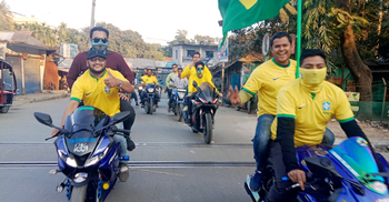 গাইবান্ধায় ব্রাজিল সমর্থকদের মোটরসাইকেল শোভাযাত্রা