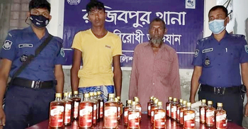 ৩৩ বোতল মদসহ বাবা-ছেলে আটক