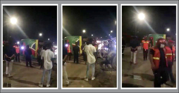 হানিফ ফ্লাইওভারে বাস উল্টে যান চলাচল বন্ধ