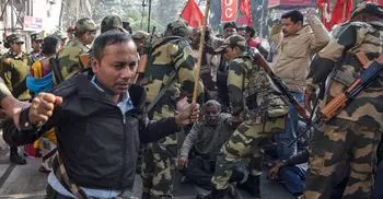 Tens of thousands strike in India as slowdown hits jobs
