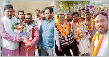 বিজয় মিছিলে চেয়ারম্যান-মেম্বারদের গলায় টাকার মালা