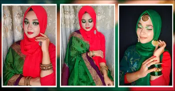 লাল-সবুজ শাড়িতে বিজয়ের সাজ