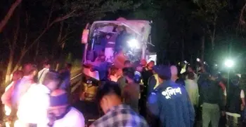 Three killed as bus hits truck parked on road