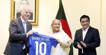 FIFA President gifts football jersey to PM