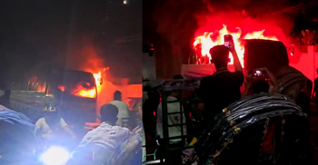 রাজধানীর সূত্রাপুরে মালঞ্চ বাসে অগ্নিকাণ্ডের ঘটনা