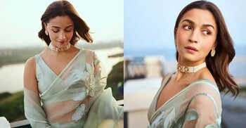 মিন্ট গ্রিন শাড়িতে নজরকাড়া আলিয়া