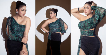 হাই থাই স্লিট থেকে ড্রামাটিক আই মেকআপে লাস্যময়ী ভাবনা