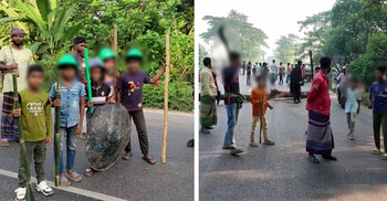 আ’লীগের লকডাউন: ফরিদপুরে মহাসড়ক অবরোধকারী শিশুদের হাতেও অস্ত্র