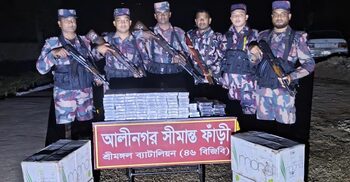 কুলাউড়া সীমান্তে পাঁচ লাখ টাকার বিদেশি সিগারেট জব্দ