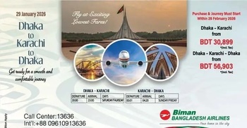 Biman to resume Dhaka–Karachi flights from Jan 29
