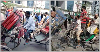 নয়াপল্টনে সরকারের পদত্যাগ ও নির্বাচন বাতিলের দাবিতে রিকশা মিছিল