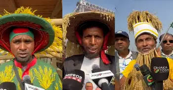 তারেক রহমানের প্রতি ভালোবাসা প্রকাশ করতেই ধান দিয়ে সেজে আসছেন কর্মী সমর্থকরা