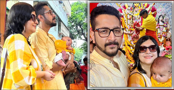 ছেলেকে নিয়ে প্রথম পূজা পরমব্রত-পিয়ার, শৈশবে ফিরলেন অভিনেতা