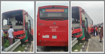 রেলিংয়ে বাসের ধাক্কা, পদ্মা সেতু টোলপ্লাজায় গাড়ির দীর্ঘ সারি