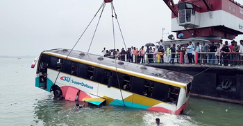 Bus salvaged after plunging into Padma, no casualties reported