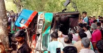 গাছে ধাক্কা লেগে উল্টে গেলো যাত্রীবাহী বাস